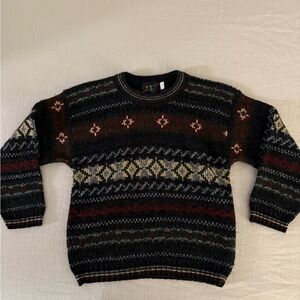 Men's Patterned Crewneck Sweater - Black, Red, Cream